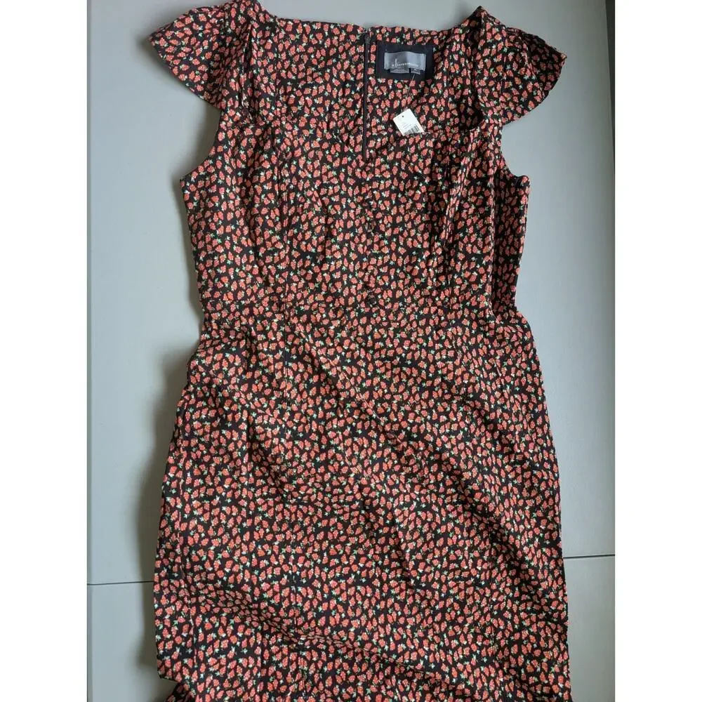 Anthropologie Black Midi Dress with Pink Spot Print